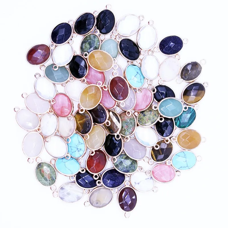 

Fashion Geometric Oval Faceted Stone Opal Quartz Tiger Eye Stone Charms Pendants for Necklace, Photo