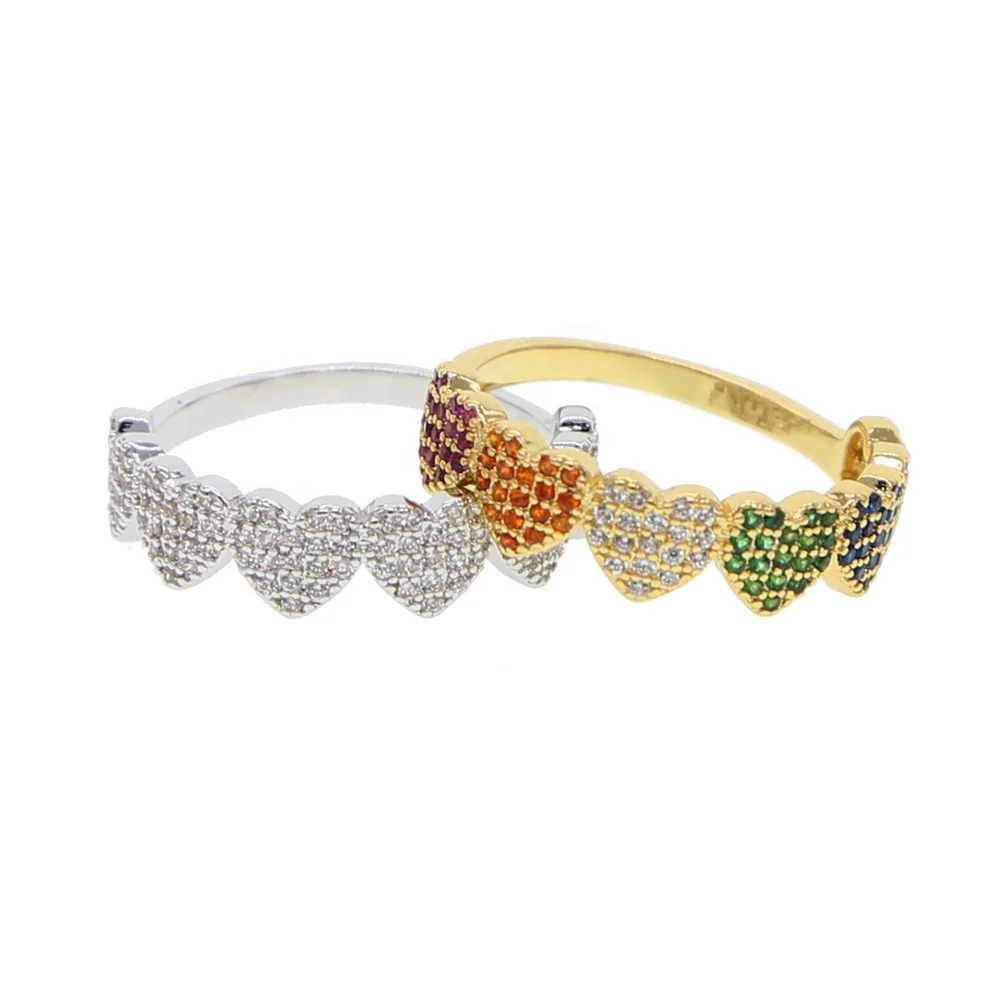 

2021 Lover valentine's gift size 6 7 8 Micro pave cz heart silver gold multi color women finger ring