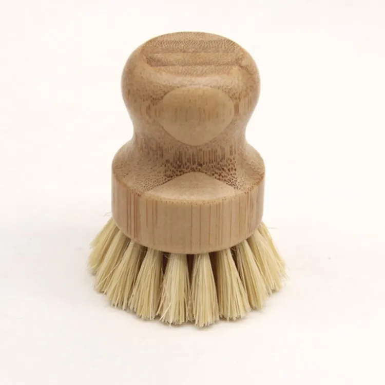 

wholesale Kitchen cleaning fashion popular palm bamboo short handle round brush dish pot brush
