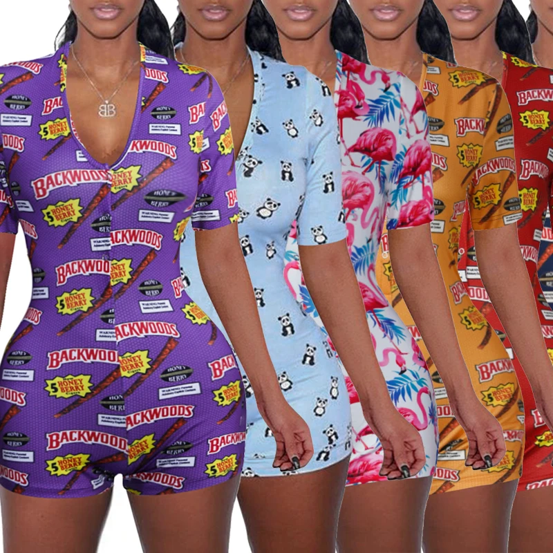 

Bodycon ShortJumpsuit Slim Romper Sleepwear Backwoods Custom Onesie For Women, As picture