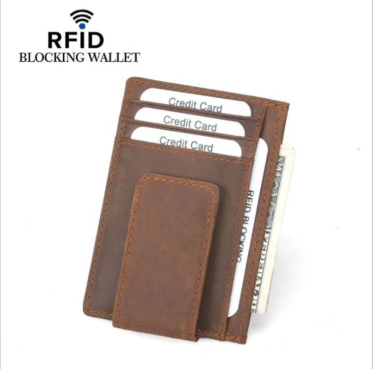 

Wholesale high quality genuine leather unisex small wallets rfid blocker magnet card holder wallet credit card machine holder, Brown, coffee