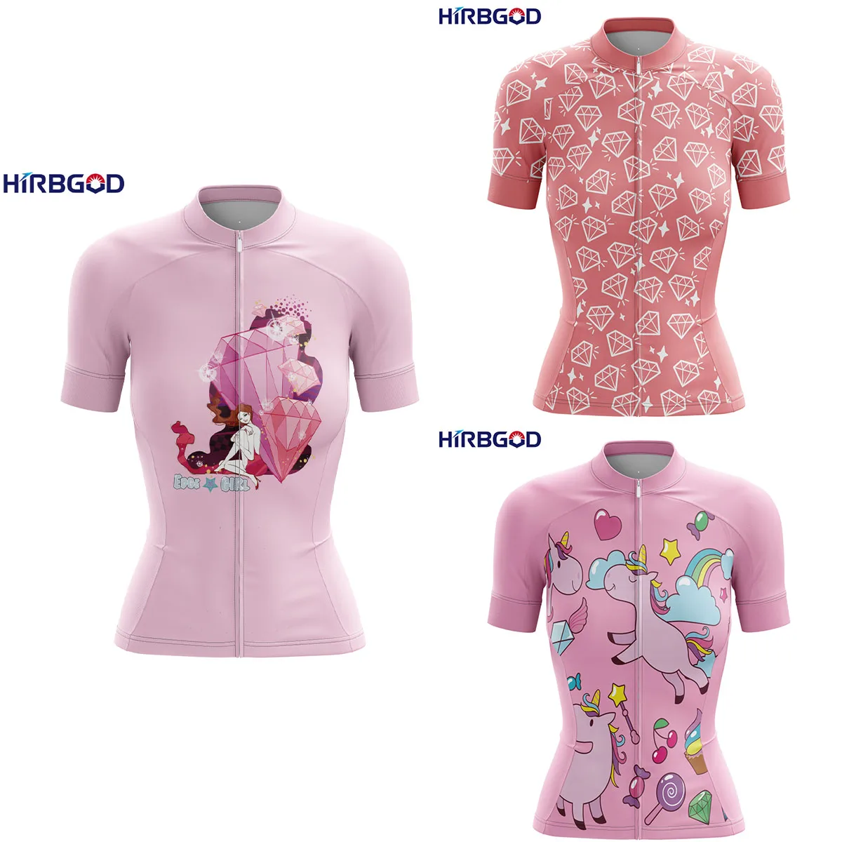 

HIRBGOD for Israel Diamond Pattern Pink Round Neck Quick-dry Summer Women's Cute Bike Shirt Short Sleeve Mountain Cycling Jersey