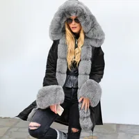 

Luxury Women Fur Hooded coat Winter Down Outwear Fur Lined Parka Coat Plus size fur parka