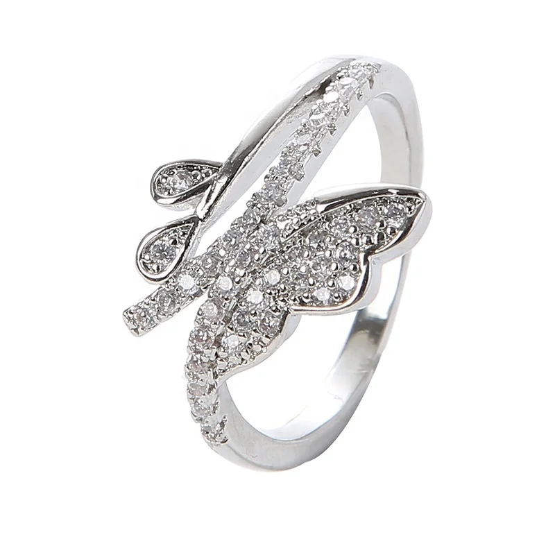 

Wholesale women sweet bowknot zirconia real gold plated party gift ring jewelry