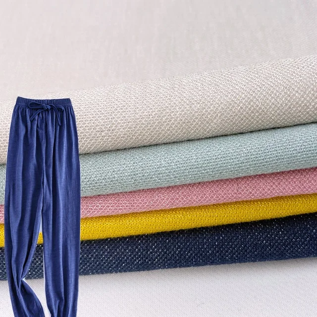 

Stock textiles wholesale Nice quality textiles linen look poly nylon plain rayon jersey knit dress pants fabric for clothing