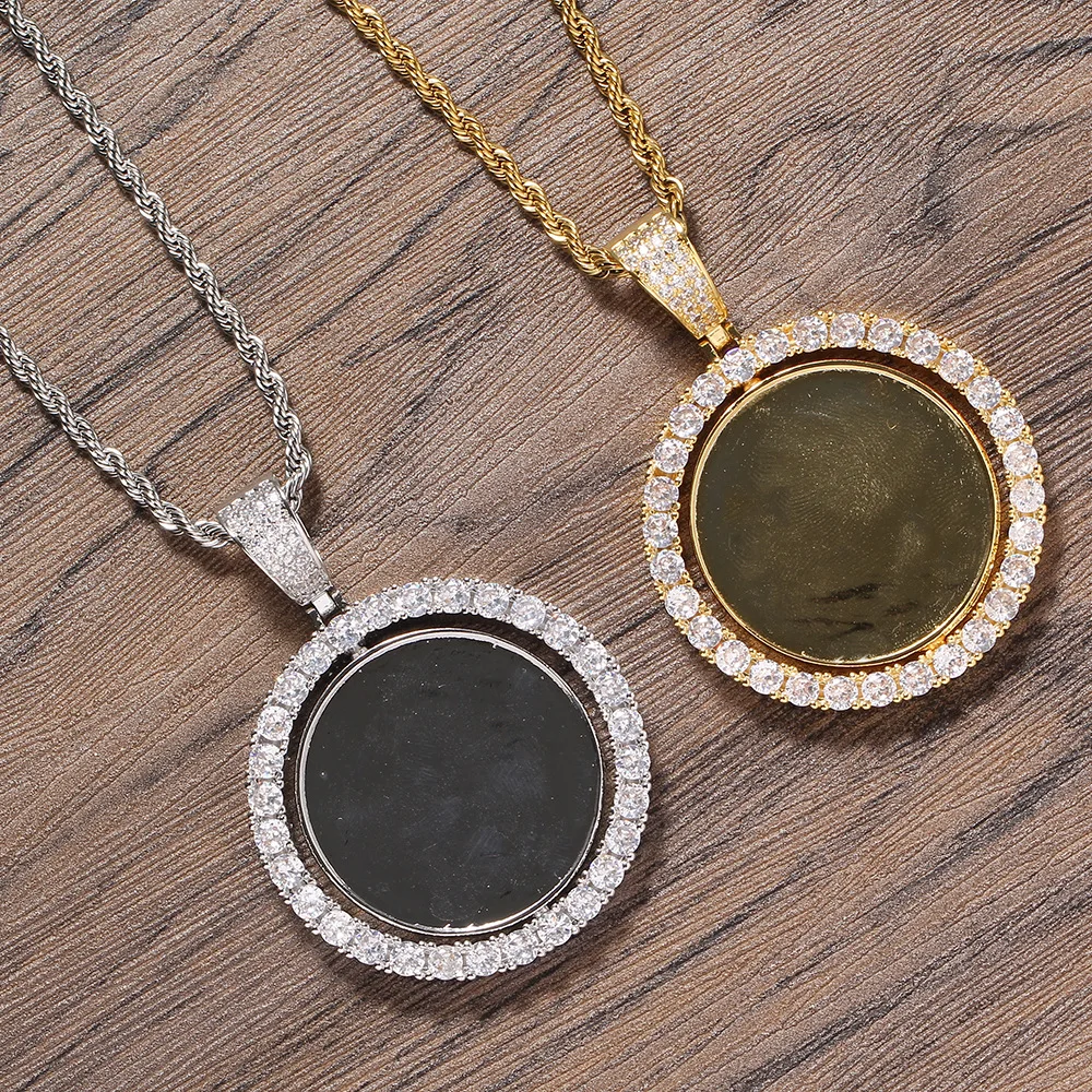 

Hip-hop ornament photo frame with no photo pendant for couples and men with INS copper zircon DIY