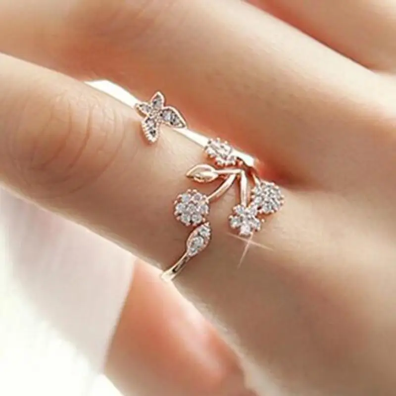 

Stainless Steel Ring Loveable Butterfly Trees Engagement Ring Women and Girls Fashion Party Jewelry Gifts Finger chain