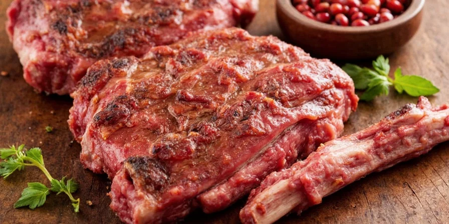 Wild boar ribs on a rustic plate