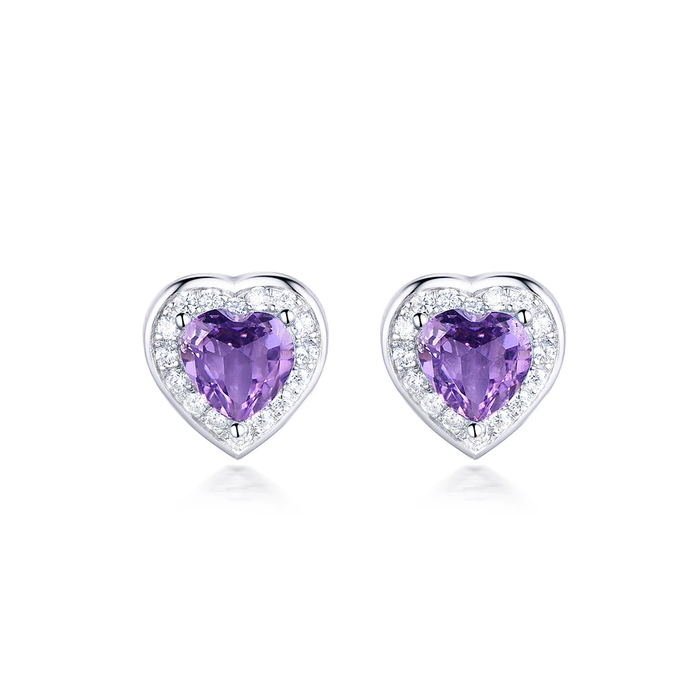 

Tonglin 925 Sterling Silver Gemstone Jewelry Good Quality Gemstone with Cubic Zirconia Halo Heart Shape Gemstone Earring Stud