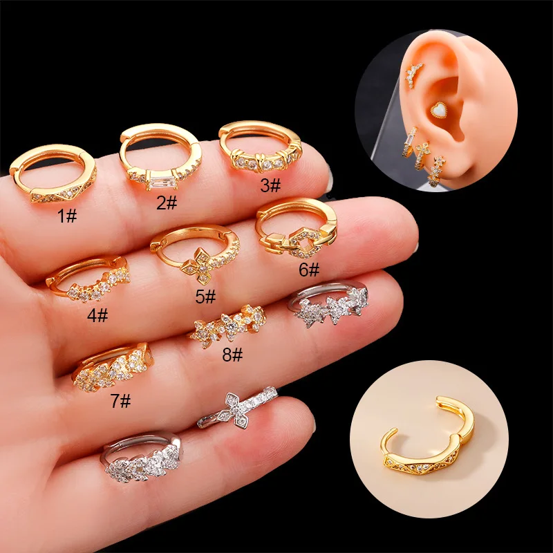 best selling trendy luxury Stainless steel zircon Flower leaf cross women gold plated hoop earrings