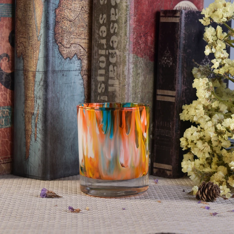 Wholesales Oil Painting Glass Candle Jars Thick Footed Home Decoration