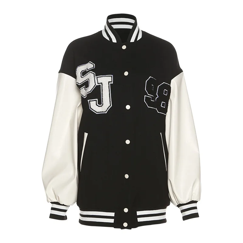 

Single Button Girls Baseball Bomber Varsity Fall Jackets For Women