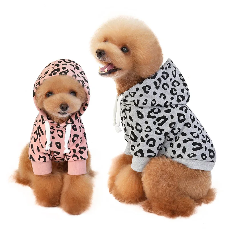 

Fashion Leopard Print Small Dog Cat Clothes Dress Pet Accessories Dog Hoodie, Gray/pink