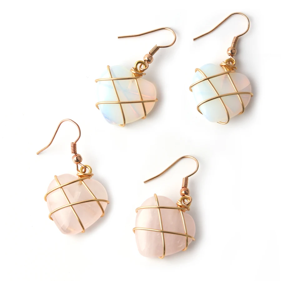 

chuanfan natural rose quartz stone opal earring fashion jewelry heart shape earring entry luxury jewelry gif for women and girl