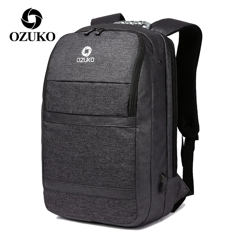 

Ozuko D9046 New Waterproof 600D Backpack Bag Luxury School Laptop Bags Business Usb Travel Back Pack, Black,blue,grey