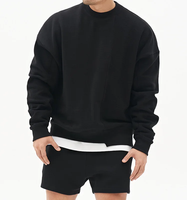

Men's round collar solid color loose pullover and loose shoulder wool loop hoodie hoodie hoodies & sweatshirts, Picture shows