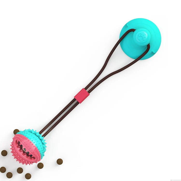 

customised safe solid molar pull ball chew dog toy with suction cup rope, Blue red etc