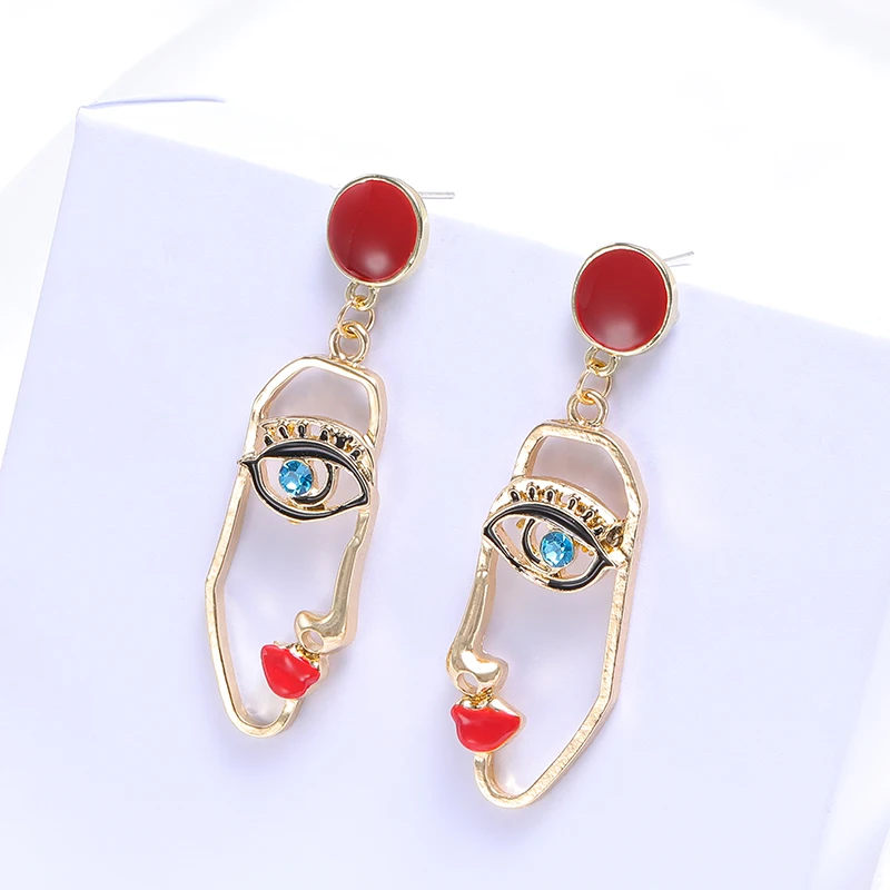 

HOVANCI European Best Selling Jewelry Gold Plated Evils Eyes Stud Earrings Golden Metal Devil Eyes Red Mouth Earrings