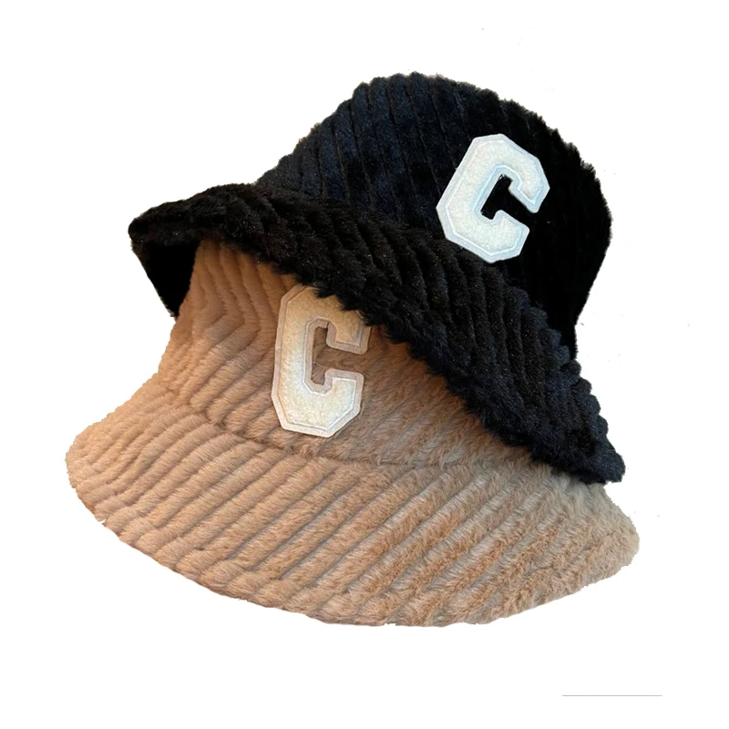 

Wholesale Custom Logo Fur Bucket Hat Winter Outdoor Fuzzy Caps Retro Warm Furry Fisherman Hat With Letter Logo