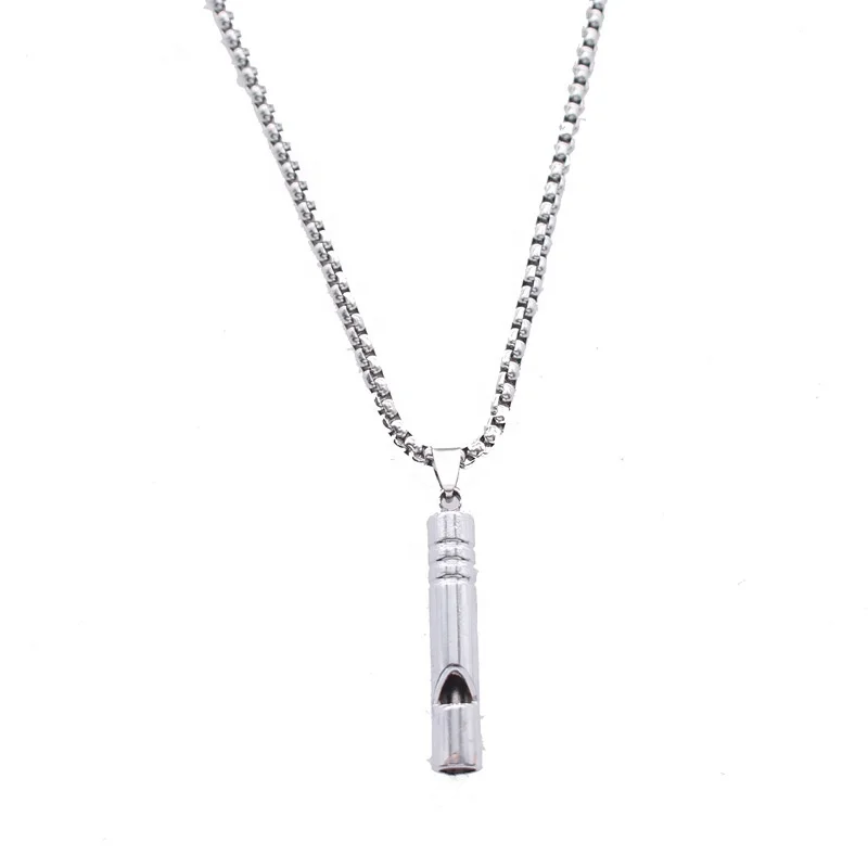 

Hot Fashion Hip Hop Silver Plated Pendant Necklace Baking Paint Stainless Steel Necklace Long Box Chain Whistle Jewelry Necklace