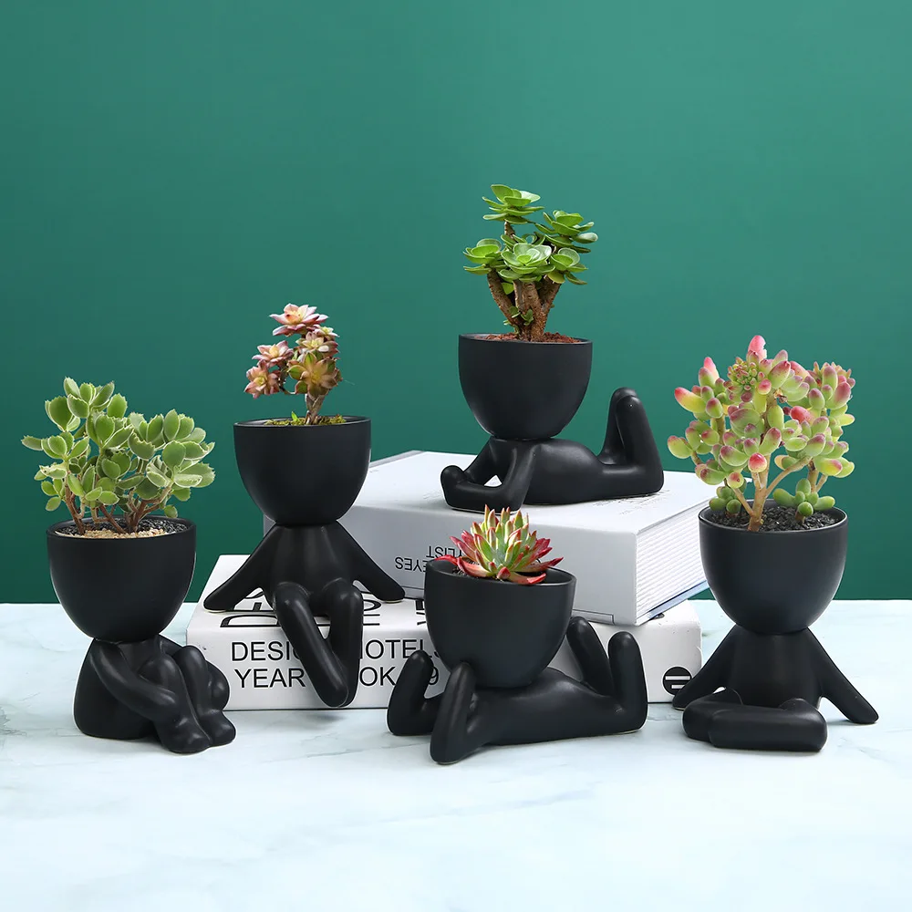 

Ceramic Succulent Pot ,Creative Human Shaped Small Ceramic Flower Pots, Mini Plant Planters for Desktop Indoor Home Decoration, White, black