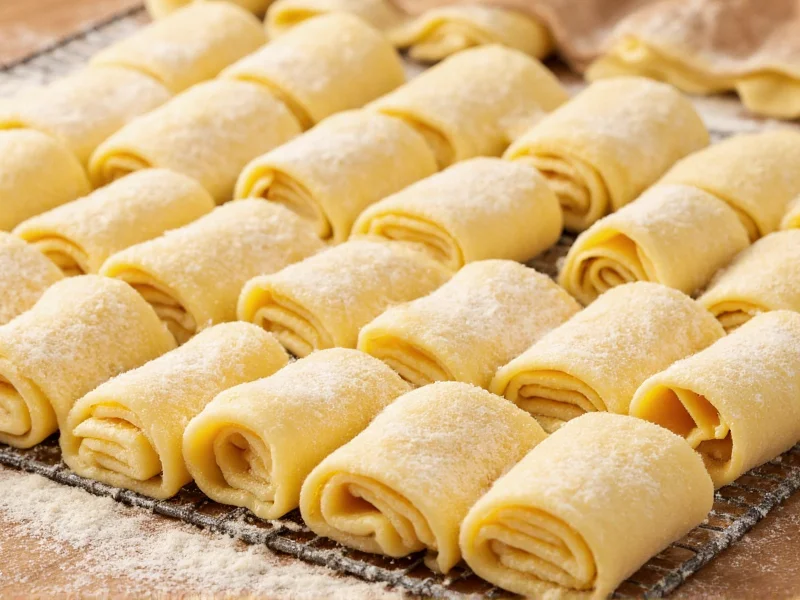 Thinly rolled lasagna sheets on drying rack with semolina dusting