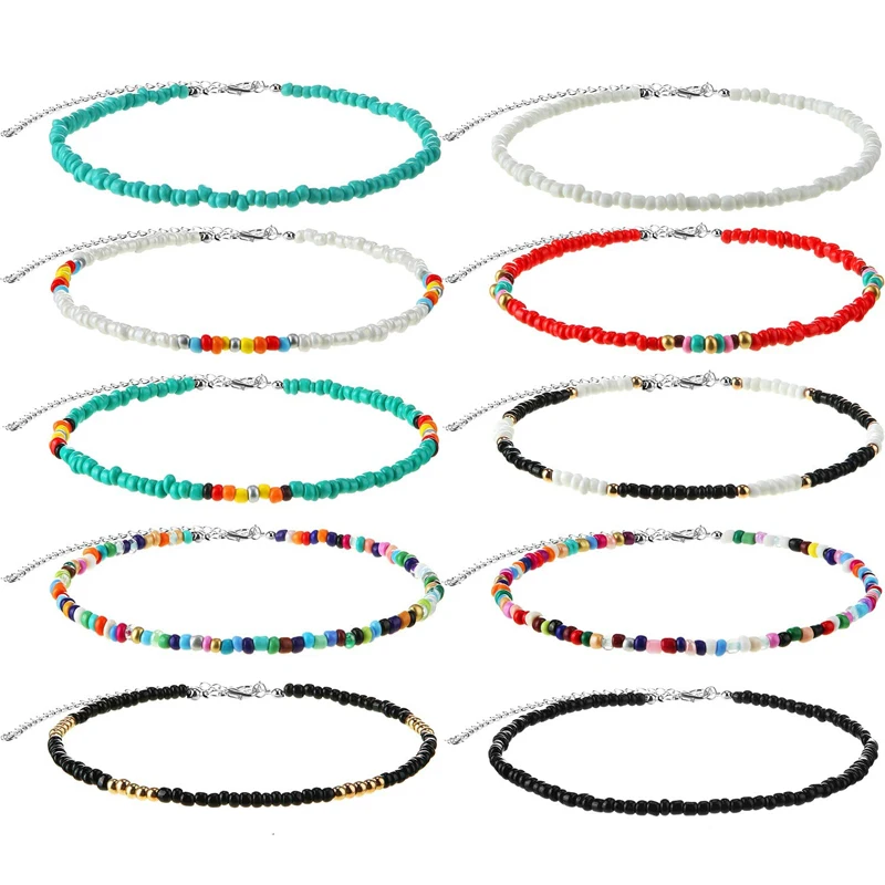 

Wholesale Fashion Trendy Boho Beach Colorful Glass Seed Beaded String Charm Anklets Foot Jewelry Chain Ankle Bracelets For Women, Colors