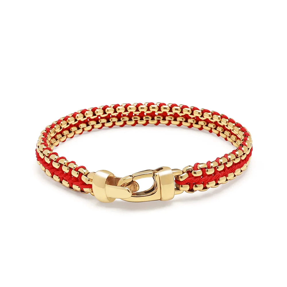 Goldix Jewelry Double Layered Beaded Stainless Steel String Rope Woven Macrame Bracelet Bangles Handmade Jewelry Bracelet Men