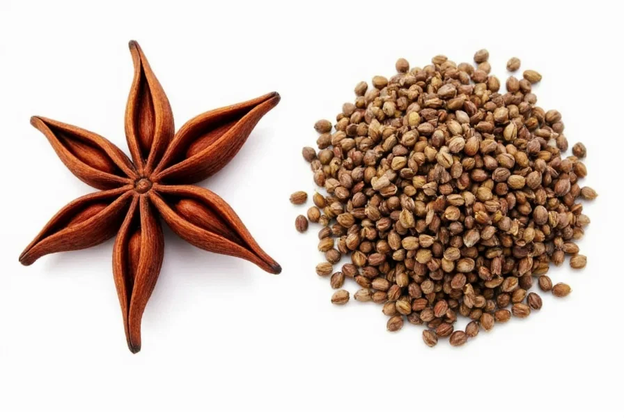 Star anise pods next to ground anise seeds showing visual comparison for cooking substitution