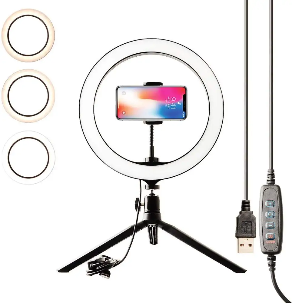 

10'' 10w 3 Modes 10 Brightness Level Dimmable Camera Photography Led Circle Video Selfie Ring Fill Light with Tripod Stand