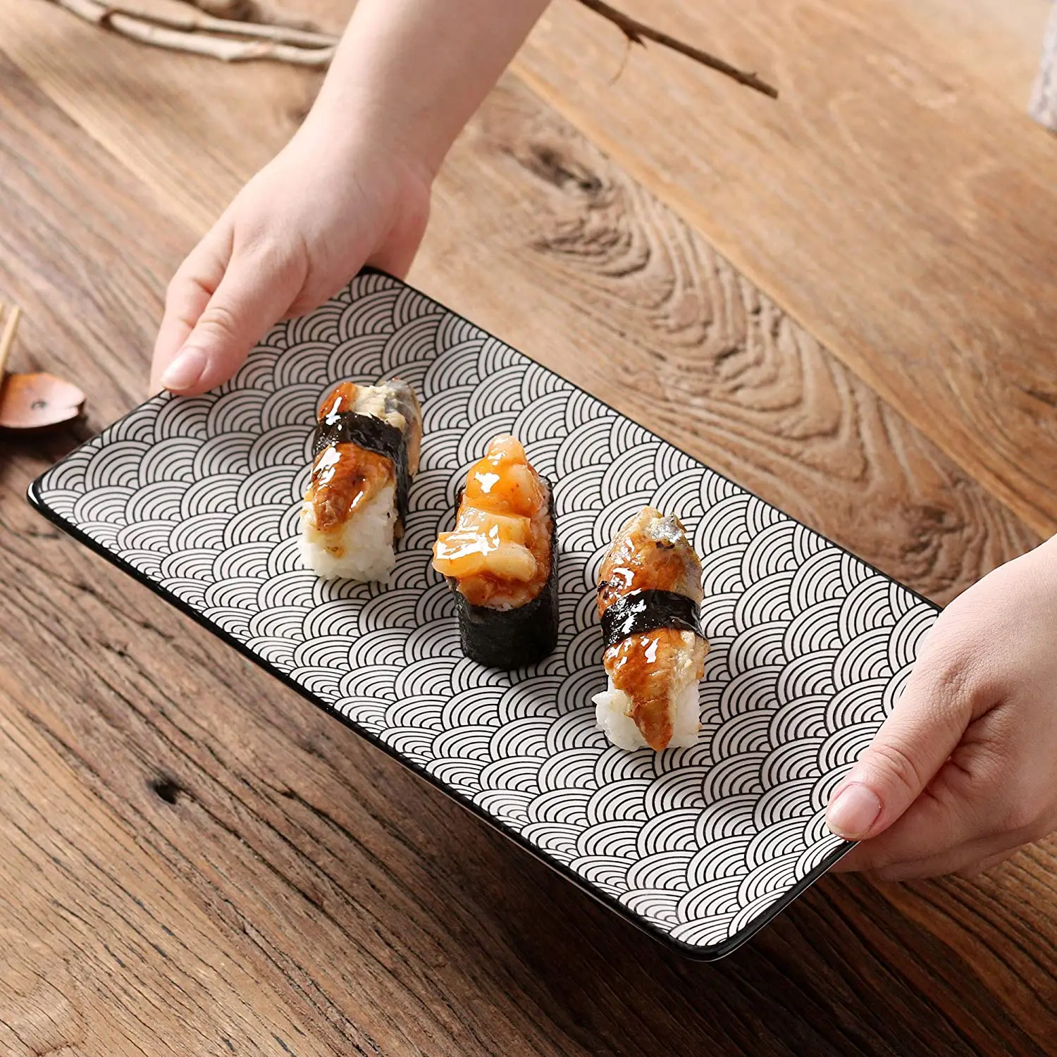 Sushi Set Porcelain Japanese Style Dip Bowls Bamboo Chopsticks Gift Box