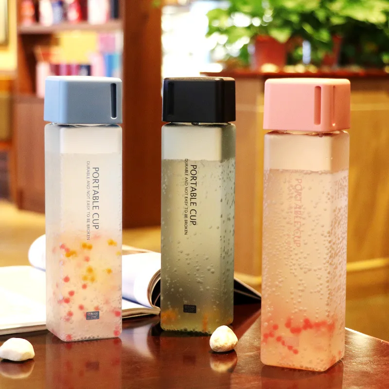 

Hot Square Portable Transparent Bottle Fruit Juice Leak-proof Sport Travel Outdoor Bottle Frosted Plastic Water Bottle, Gray/green/blue/pink/black