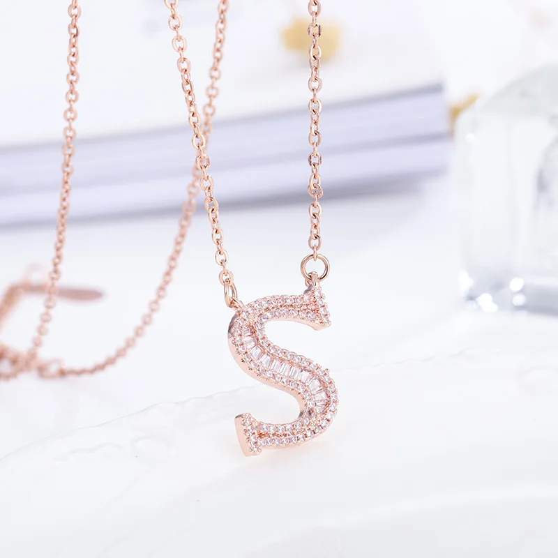 

JW-201 Wholesale Female Romantic Surname Clavicle Chain Jewelry Creative Rose Gold Simple English Letter Necklace, Picture colors
