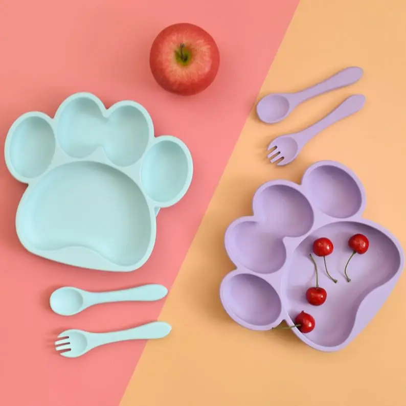 

Baby feeding silicone eating suction crab plates for baby plate bowl divided set baby food silicone plate tableware