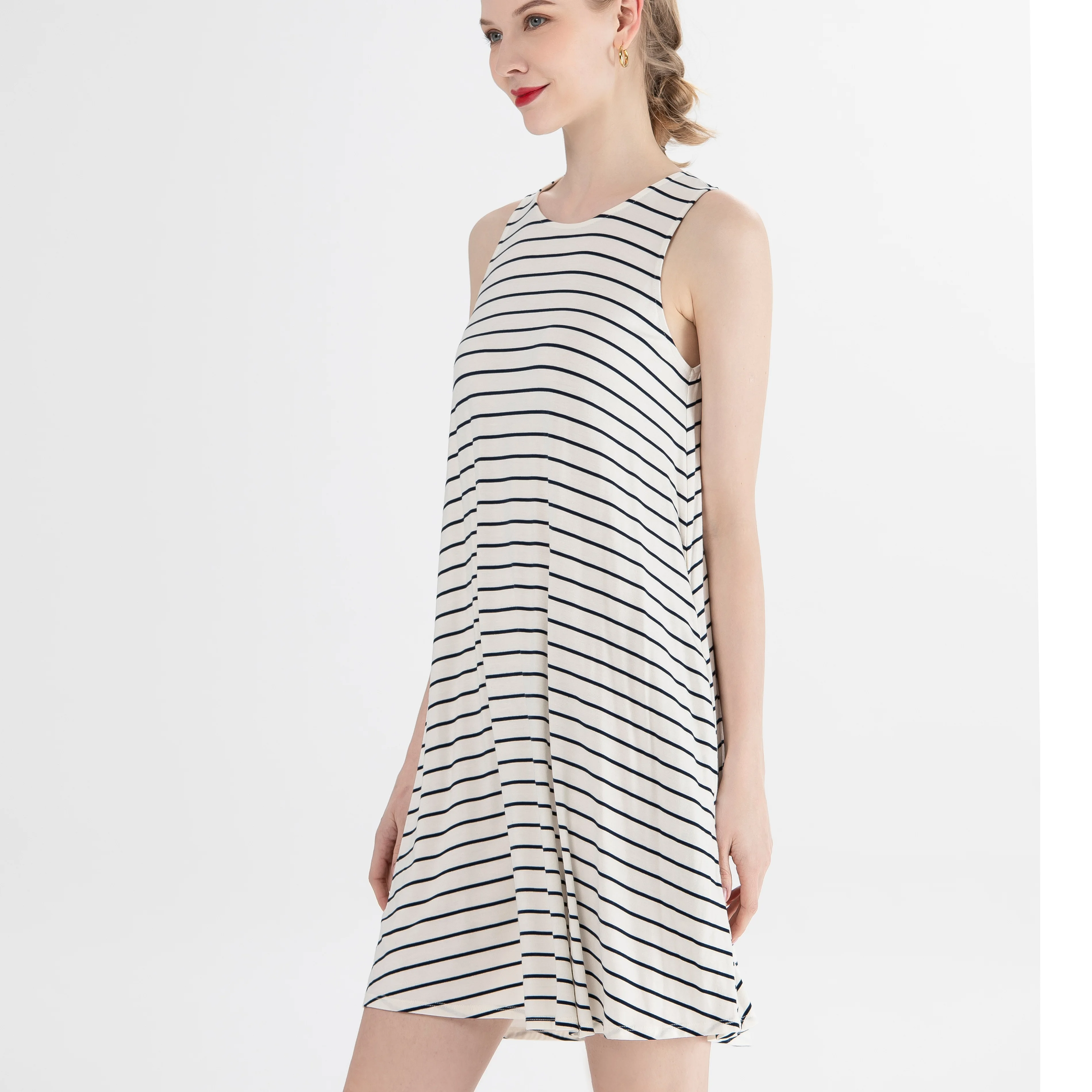 

Knited Sleeveless Fashion Round Neck Sexy Sleep Striped Casual Summer Dresses for Women Clothing Dress, Customized color