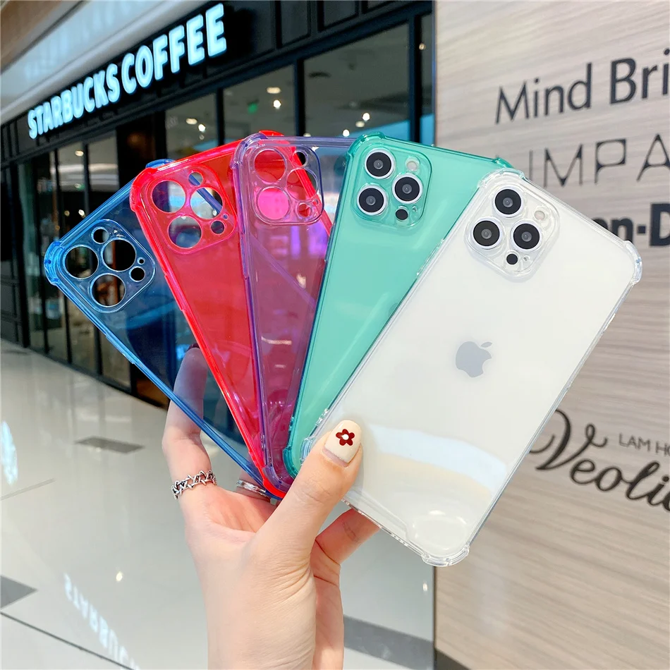 

Color tpu mobile phone case anti-falling transparent soft corner protective cover is suitable for iPhone 7/8 XS proMax 11/12mini