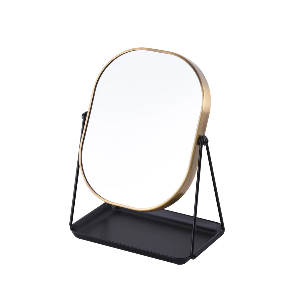 

Amazon Hit Product Single Sides Makeup Mirror Gold Rose Gold Plating metal Table Mirror With tray
