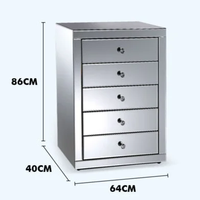 Grey Mirrored 5 Drawer Tallboy Chest Home Furniture On Sale Buy