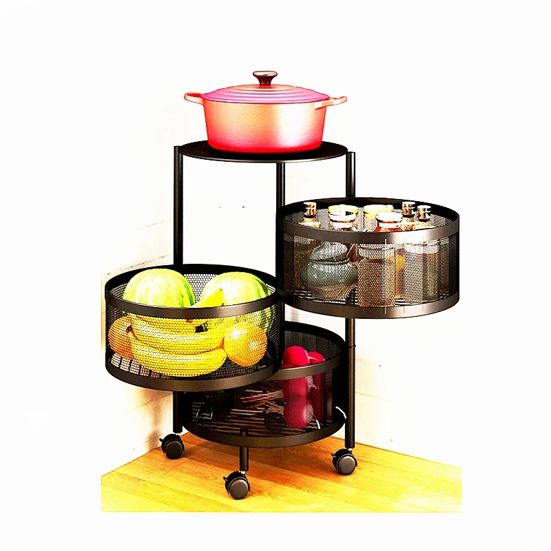 

Kitchen Floor Multi-layer Household Cylindrical Storage 3 4 5 Layers Fruit And Vegetable Shelf 360 Degree Rotating Baskets Rack, Hot sale is black or as your requirements
