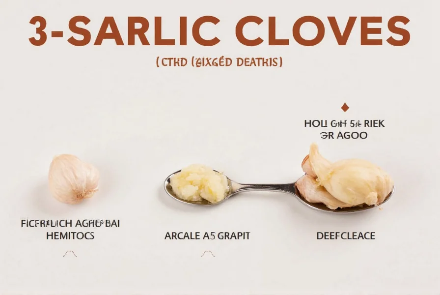Visual guide showing garlic cloves next to teaspoon and tablespoon measurements
