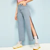 Wholesale mid rise wide leg side split women jeans