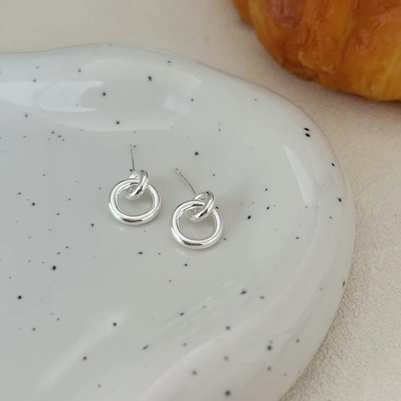 925 Sterling Silver Geometric Double Circle Round Stud Earrings for Women