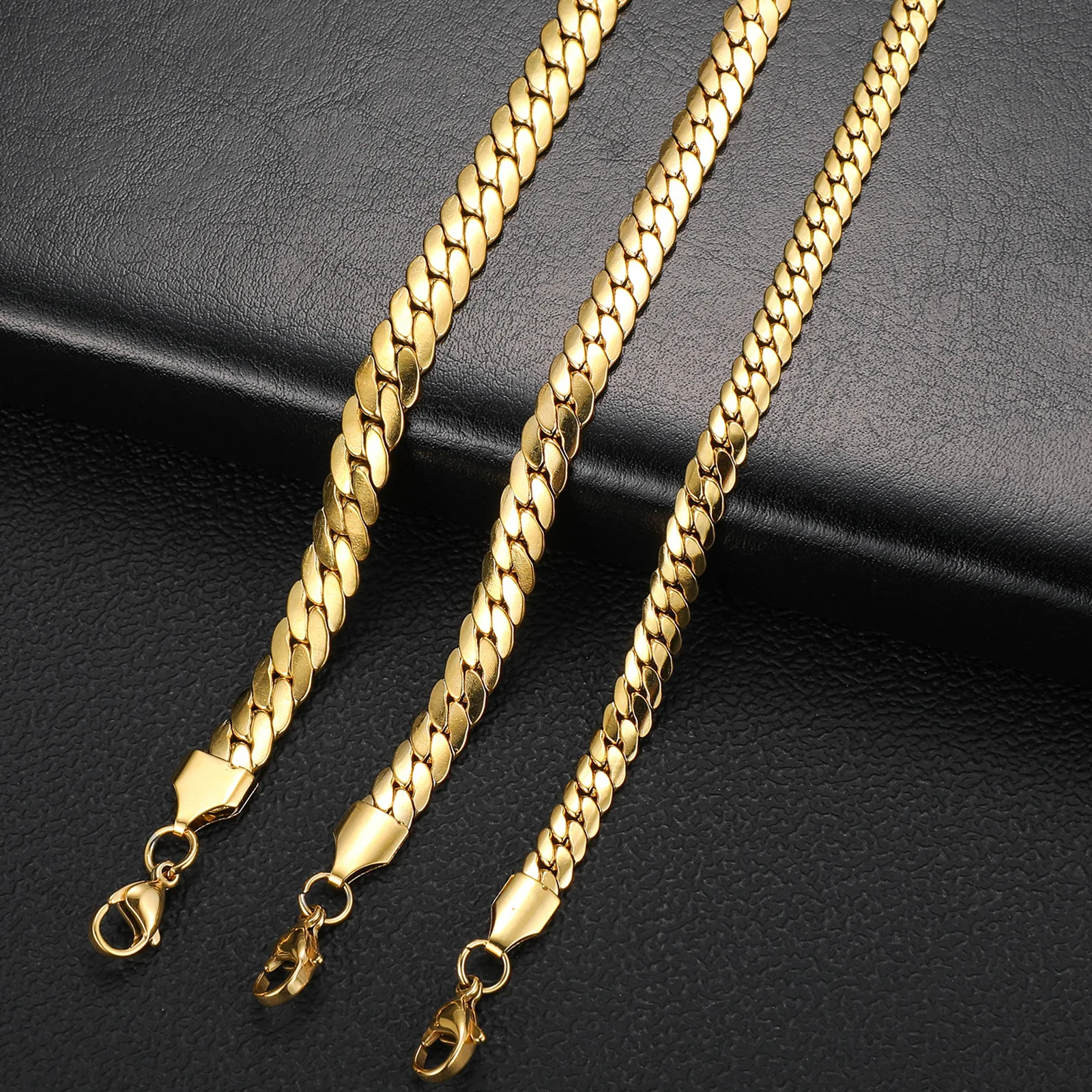 

Wholesale Titanium Steel Choker Necklace 5mm 6mm Hip Hop Stainless Steel Cuban Chains Mens 14k 18K Gold Filled Cuban Link Chain