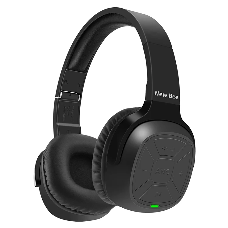 

New Bee Wireless Active Noise Cancelling Headset Headphones, Black