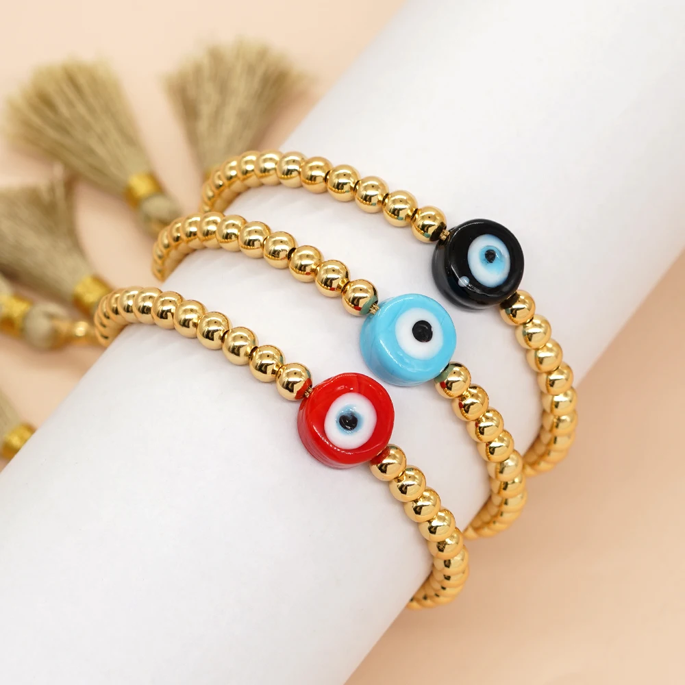 

Go2boho New In Colorful Evil Eye Gold Beaded Bracelets For Women Tassel Boho Summer Friendship Adjustable Jewelry