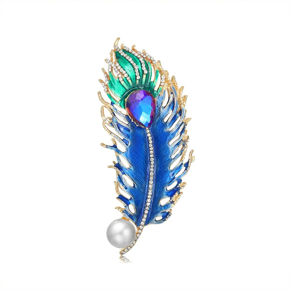 

Alloy Drop Oil Embedding Diamond brooch Wholesale Women's Cheongsam Clothing brooch Retro Style Peacock Feather Pins