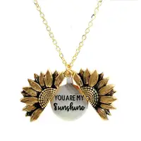 

Open locket Double-layer Pendant letter you are my sunshine women Sunflower necklace