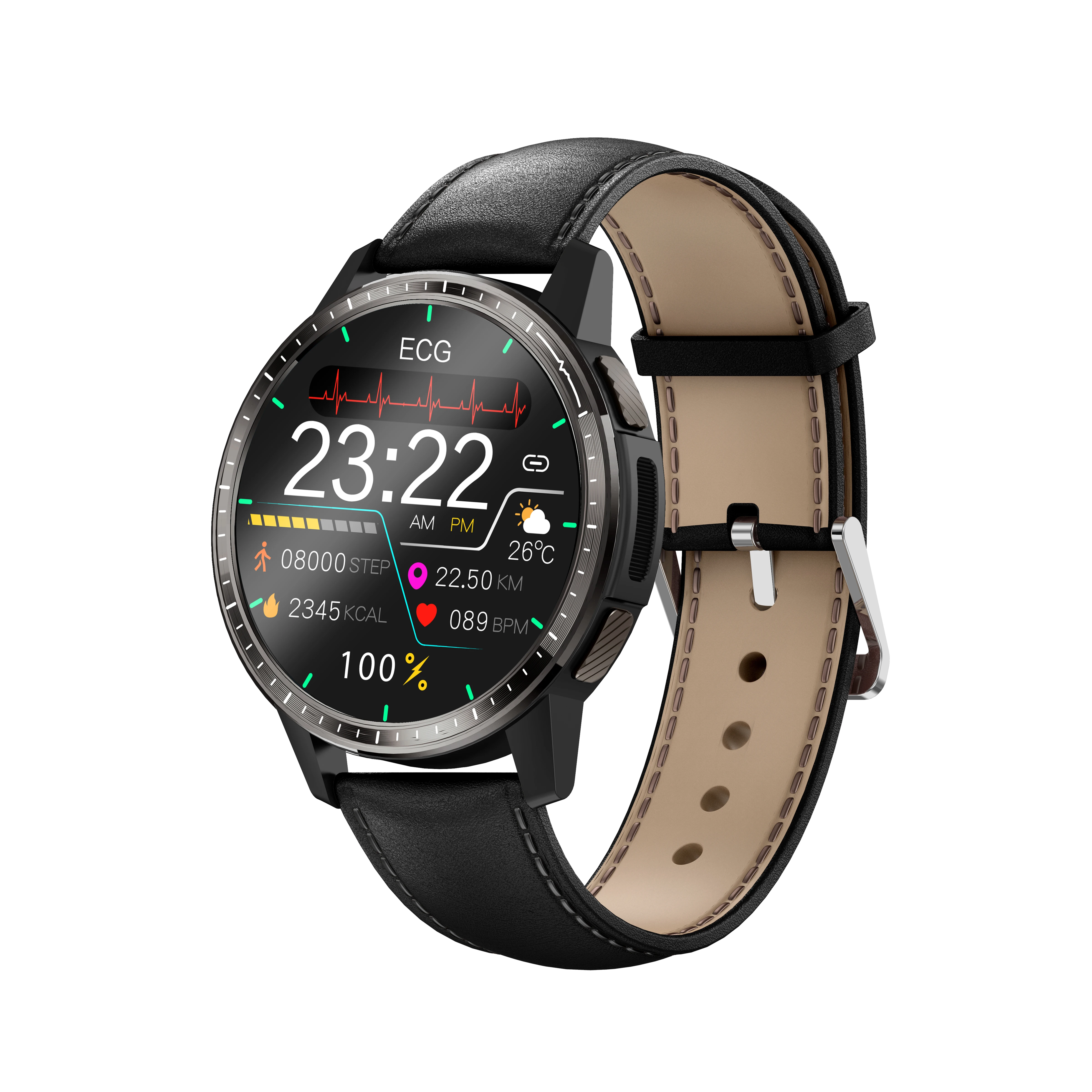 

2021 Sport Smart Watch PPG ECG Heart Rate Blood Pressure Blood Oxengen Temperature Wristwatch Amazon Hot Selling H9 Smartwatch, Black brown