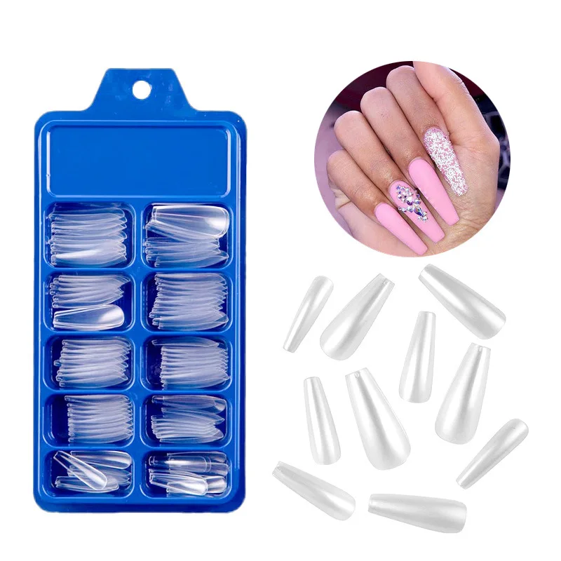 

100pcs Nails Long Ballerina False Nails Tips Clear Full Cover Ballet Acrylic Natural Nails Wholesale, As the picture