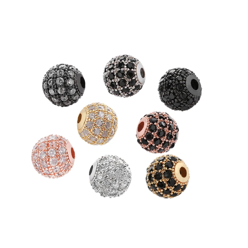 

CZ Spacer Beads Jewelry Parts Making Wholesalers Earring Charms Necklaces Micro Pave DIY Round Beads for Jewelry Making, Silver/black/rose gold/gold